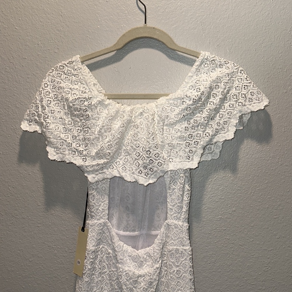 NIGHTCAP Free People *Diamond Lace Positano* white off shoulder jumpsuit XS - Picture 5 of 8